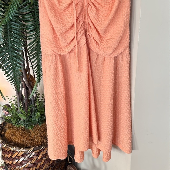 NWOT WAYF Iris Ruffle Hem Midi Dress Orange Ruched Lace Up Cutouts Bodycon Sexy - Picture 5 of 16